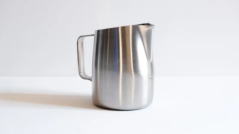 22Oz - Brushed Silver Pitcher With Round Spout By Slow Pour Supply 1