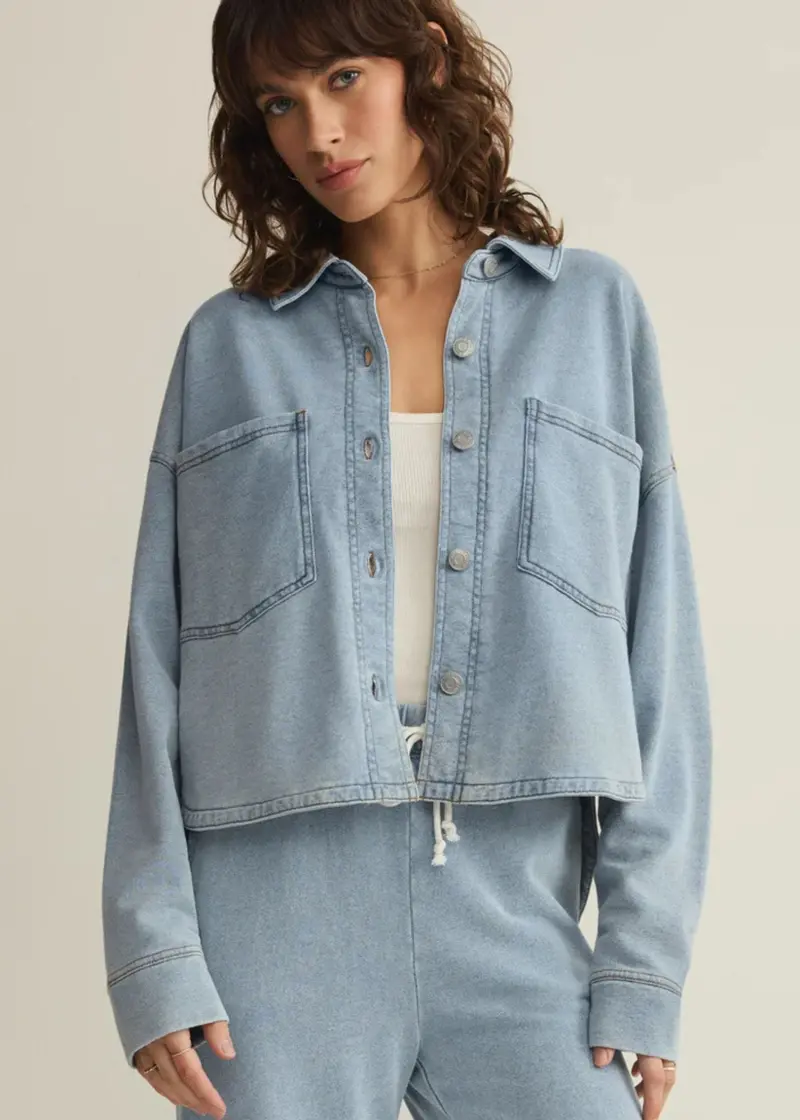 All Day Cropped Knit Denim Jacket 1