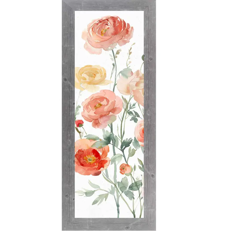 Blush Ranunculus Garden – Vertical Watercolor Floral Wall Art – Slim Botanical Framed Decor 8X20 To 14X40 (Sb911) 1