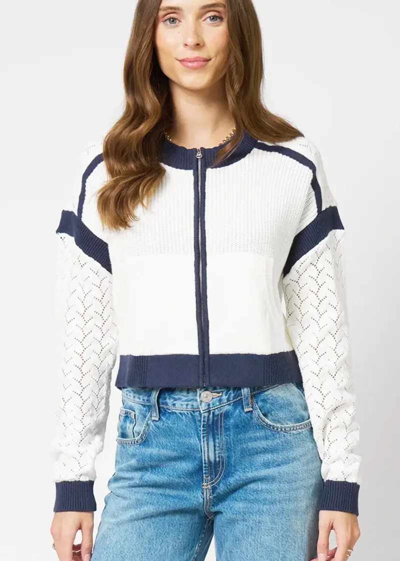 Brooklyn Collarless Sweater Bomber 1