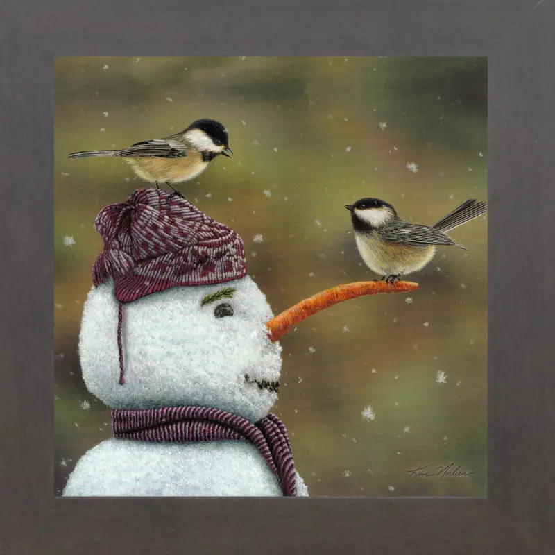 Chickadees And Snowman By Kim Norlien Kn28 1