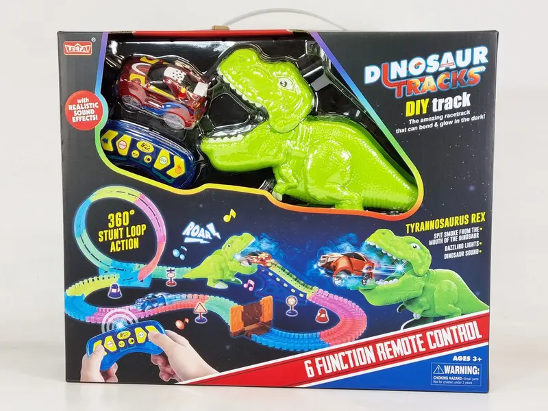Dinosaur Rc Train Track Slot Car Loop Build Your Own Light Up Smoking 143 Part Set 1