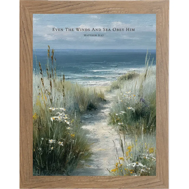 Even The Winds And Sea Obey Him Wall Art – Coastal Scripture Matthew 8:27 Decor (Sb233) 1