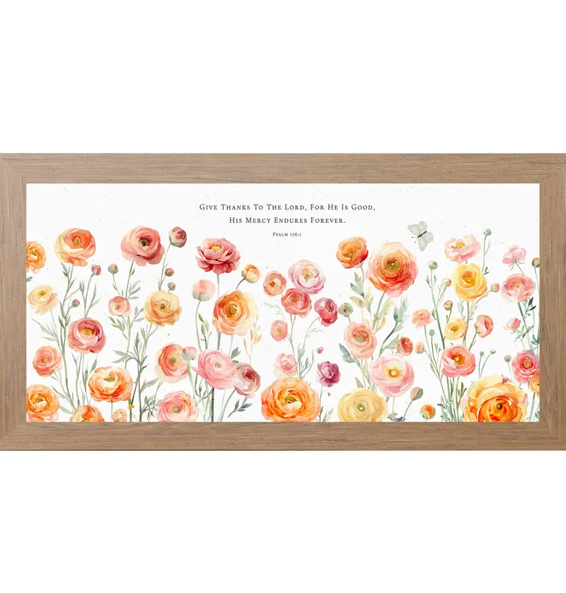 Give Thanks To The Lord – Psalm 136:1 Ranunculus Framed Wall Art – Christian Floral Scripture Decor (Sb749) 1