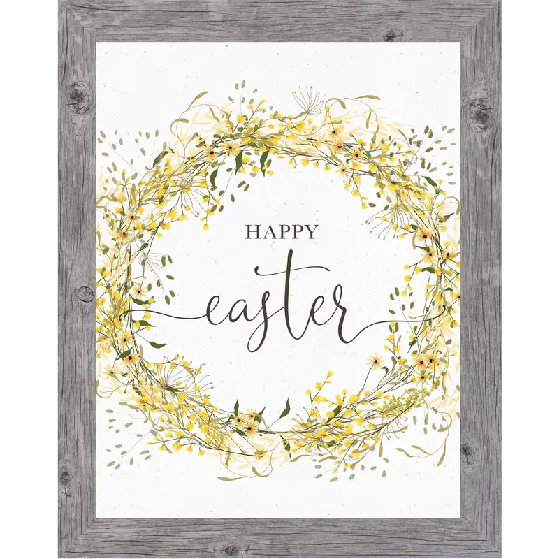 Happy Easter Wall Art – Yellow Floral Wreath Spring Decor (Sb133) 1