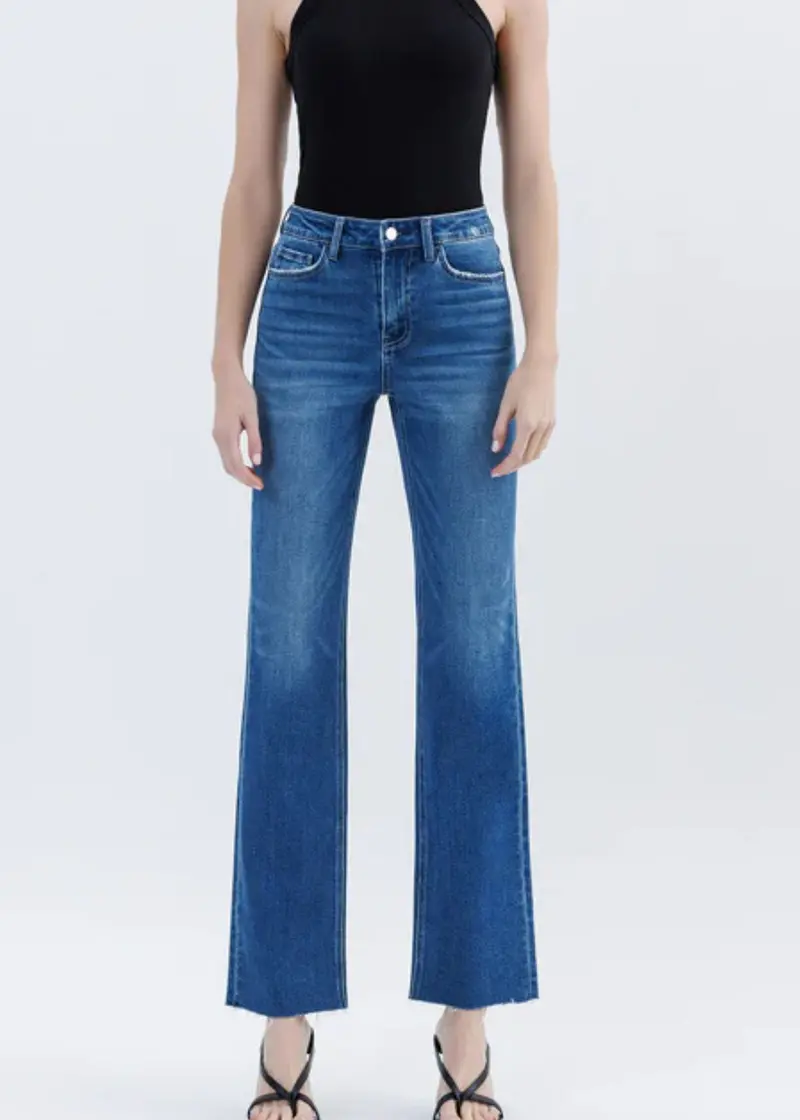 High Rise Raw Hem Straight Jeans 1
