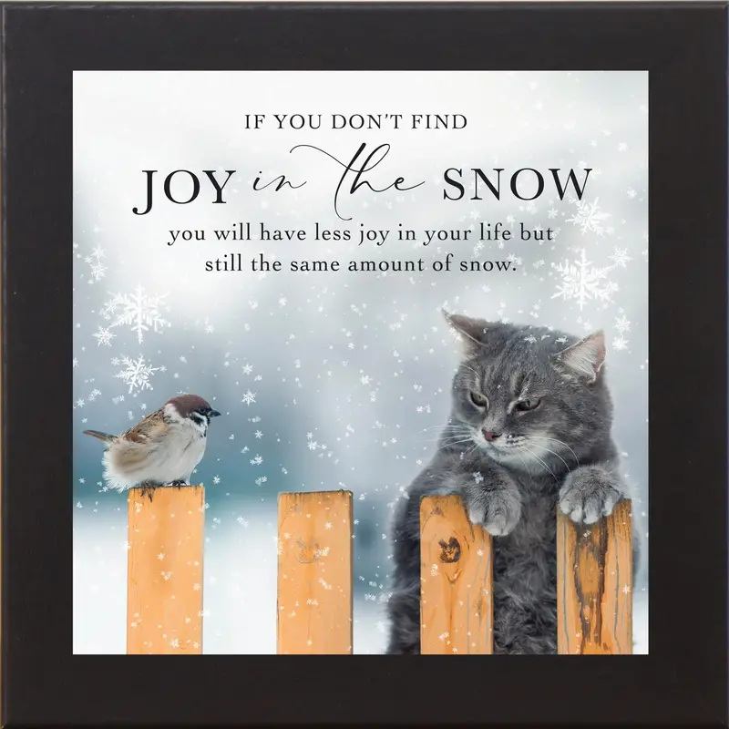 Joy In The Snow Wall Art – Winter Cat And Bird Quote Decor With Snowfall Humor (Sn45) 1