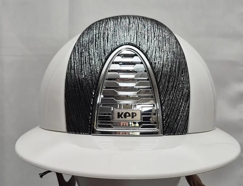Kep Chromo 2.0 White Polish Helmet Front Panel Silver Laminated Leather 1