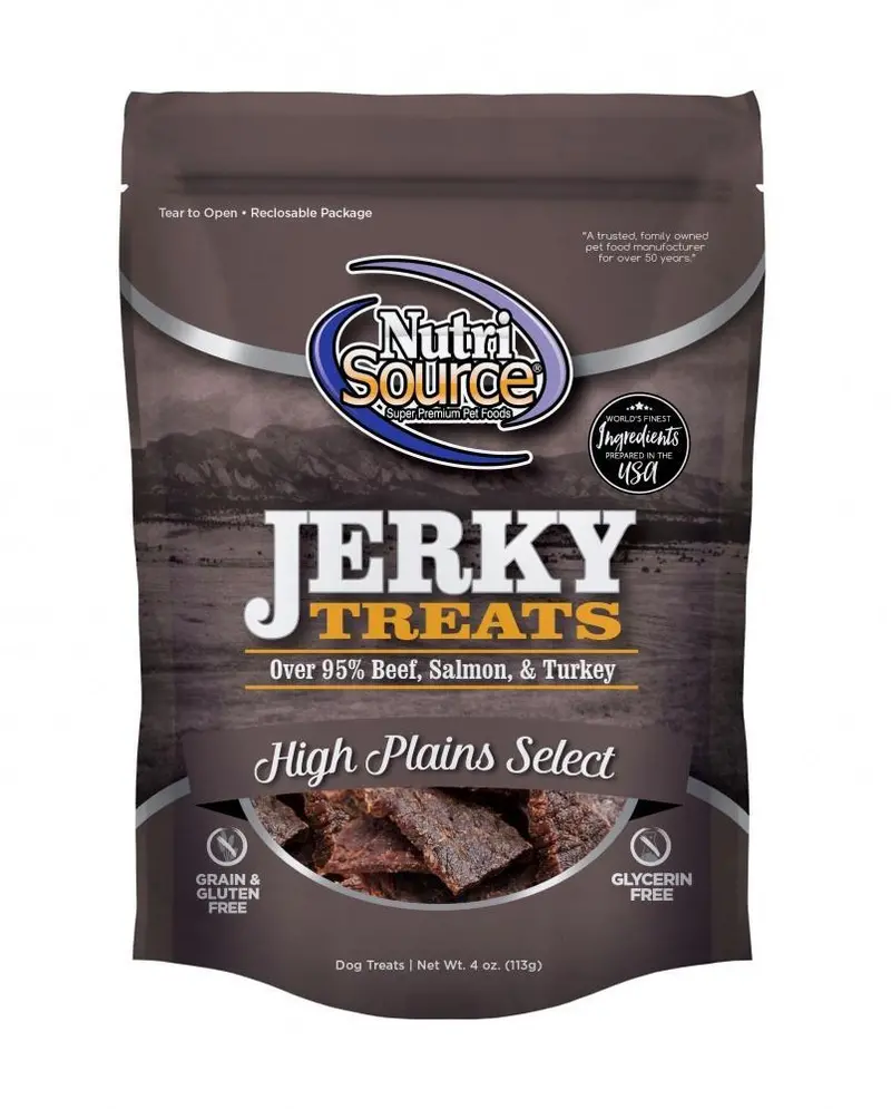 Nutrisource High Plains Select Grain Free 95% Beef, Salmon, & Turkey Jerky Dog Treats 1