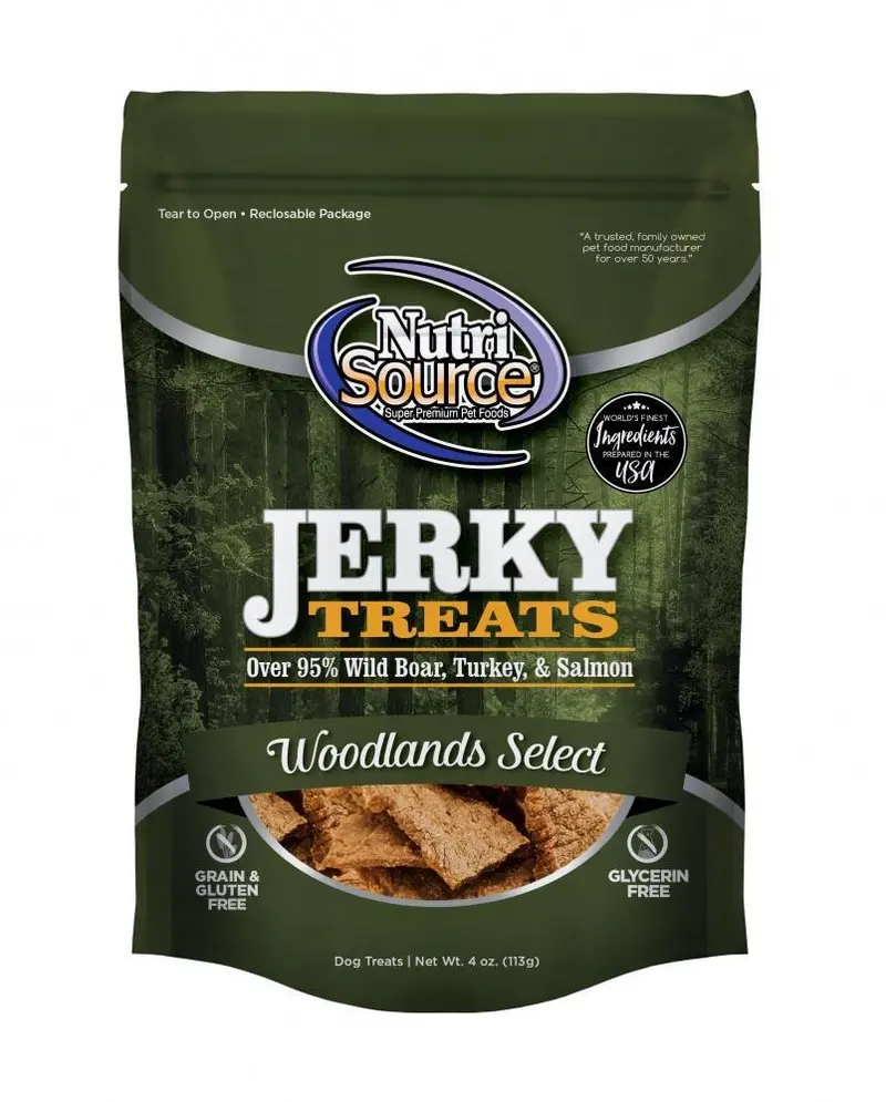 Nutrisource Woodlands Select Grain Free 95% Wild Boar, Turkey, & Salmon Jerky Dog Treats 1
