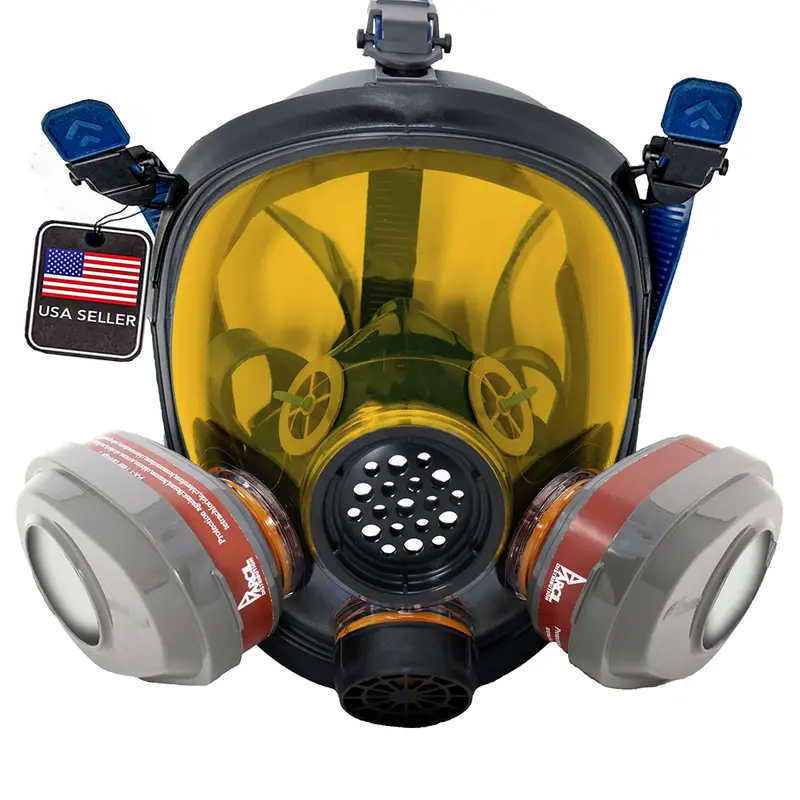 Pd-101 Light Amber Tinted Full Face Respirator Gas Mask With A1 Organic Vapor (Ov) With P2 Particulate Filter Canister 1