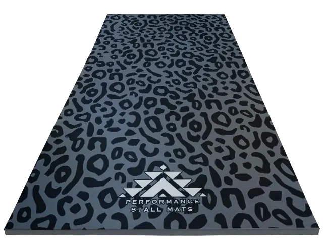Portable Stall Mat Black On Grey Leopard Design-5X10 1