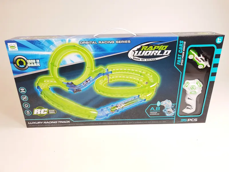 Rc Scalextric Hot Wheel Style Build Your Own Slot Car Rail Track Track Stunt Loop Toy Car Play Set 1