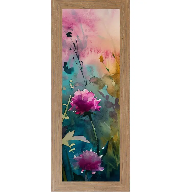Teal Wildflower Wall Art – Watercolor Peony Narrow Portrait Botanical Decor (Sb931) 1