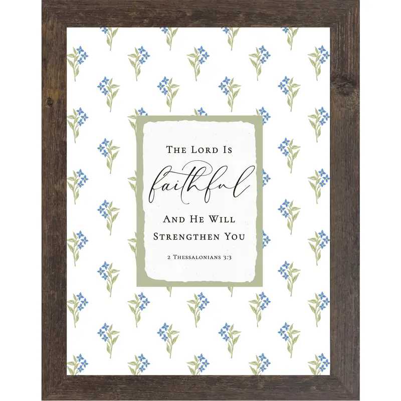 The Lord Is Faithful – 2 Thessalonians 3:3 Framed Wall Art | Christian Scripture Decor | Blue Floral Bible Verse Print | Sb174 2