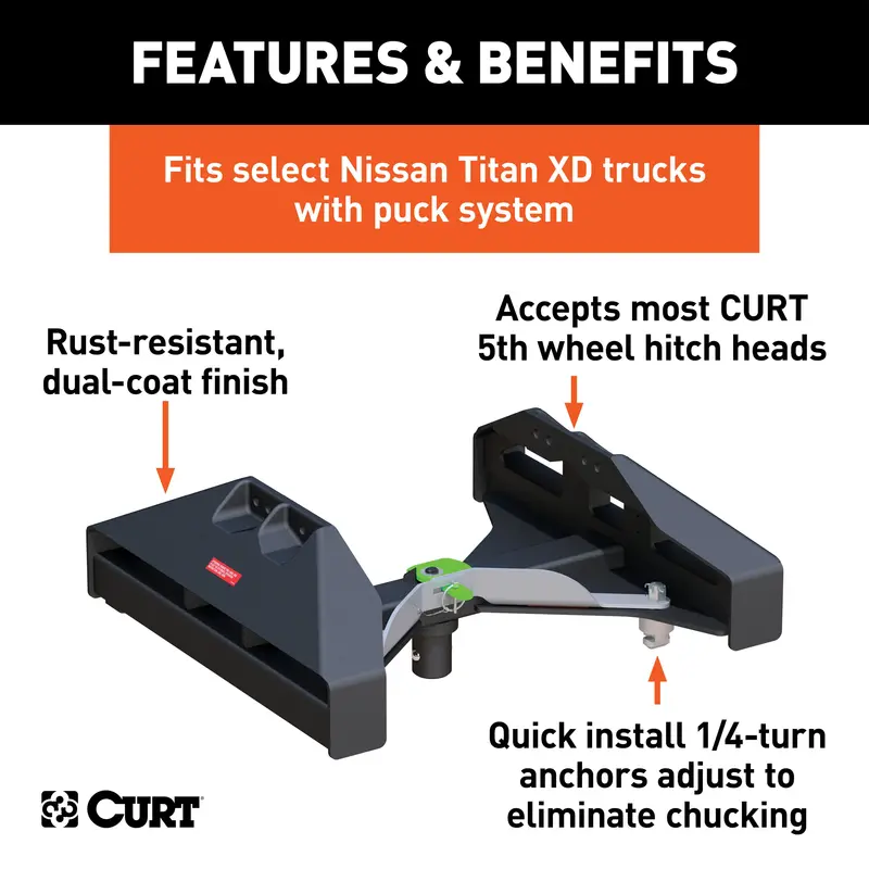 Curt 16026 Puck System 5Th Wheel Mounting Legs – 20,000 Lb Capacity, Fits Select Nissan Titan Xd With 8' Bed 1