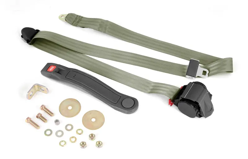 Omix 13202.42 Seat Belt; 3 Point; Retractable; Olive Drab; Retractable Shoulder Harnesses; 1