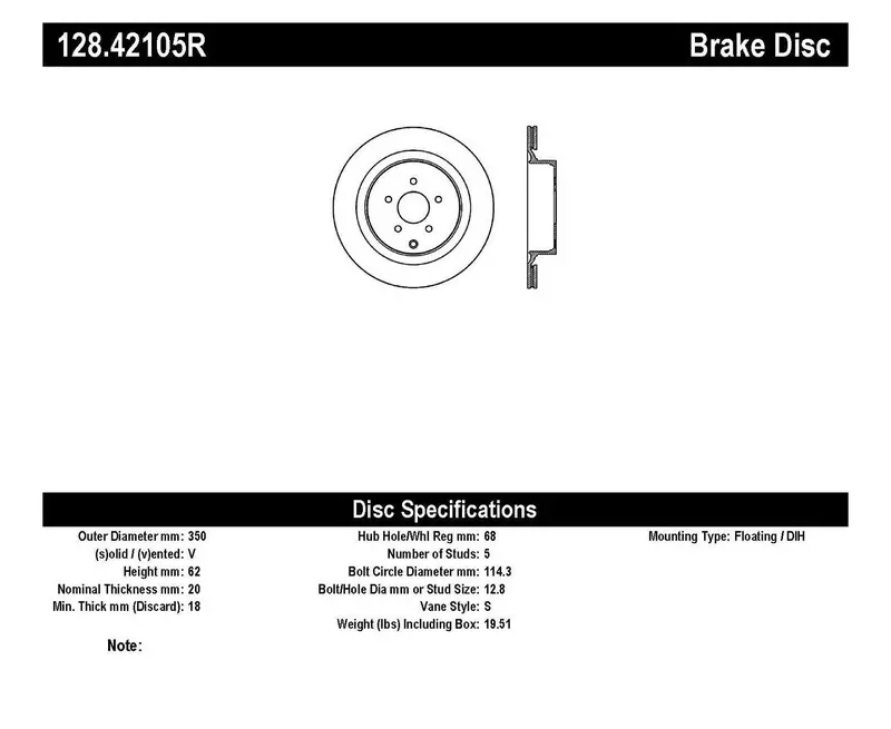 Stoptech 128.42105R Stoptech Sport Cross Drilled Brake Rotor; Rear Right 1