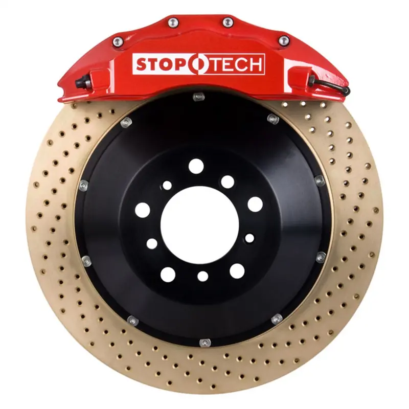 Stoptech 83.193.6800.74 Big Brake Upgrade Kit – Red Calipers & Drilled Two-Piece Front Rotors 1